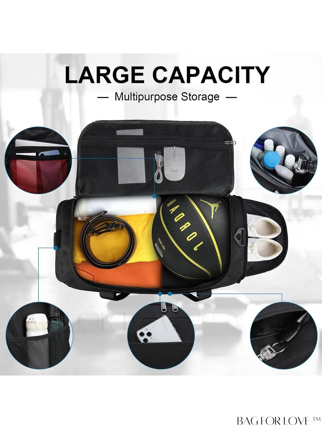 BagForLove - Water-Resistant 40L Gym Bag with Wet Pocket, Shoe Compartment - Ideal for Men and Women