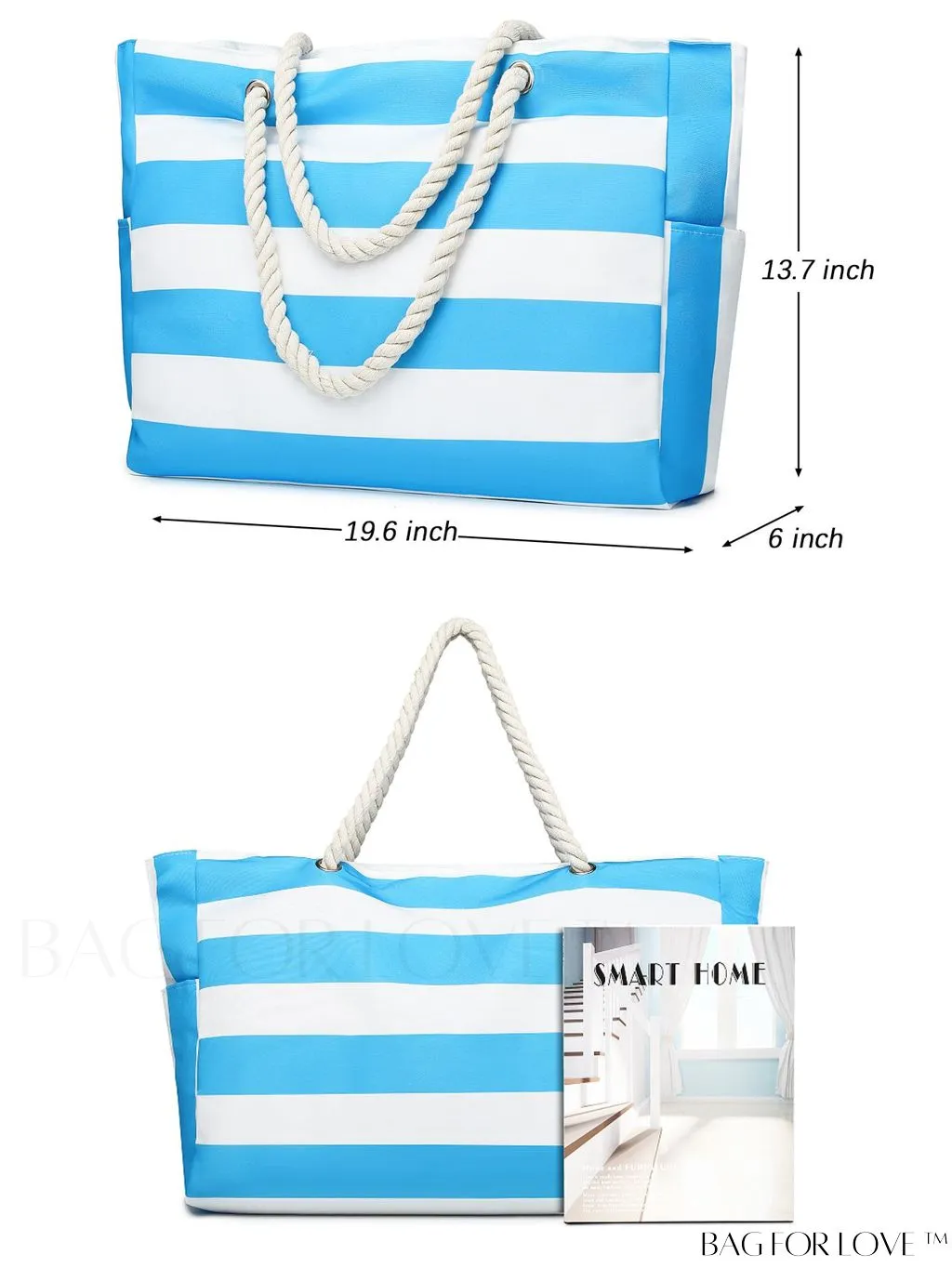 BagForLove - Womens Waterproof Beach Tote: Large, Sand-proof Swim Pool Bag with Zipper