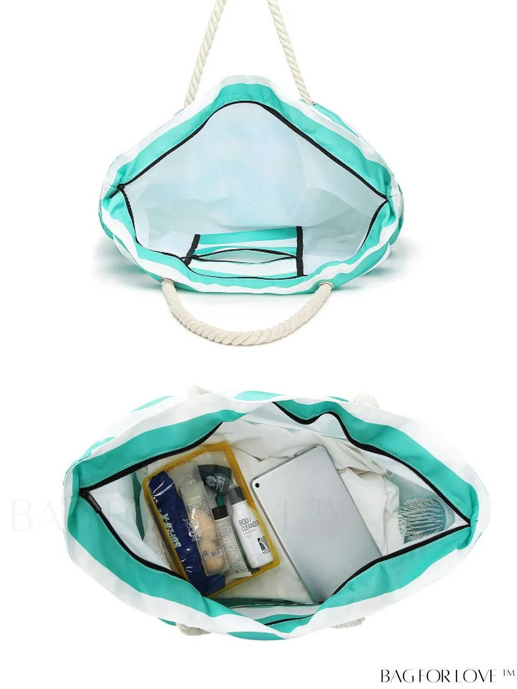 BagForLove - Womens Waterproof Beach Tote: Large, Sand-proof Swim Pool Bag with Zipper