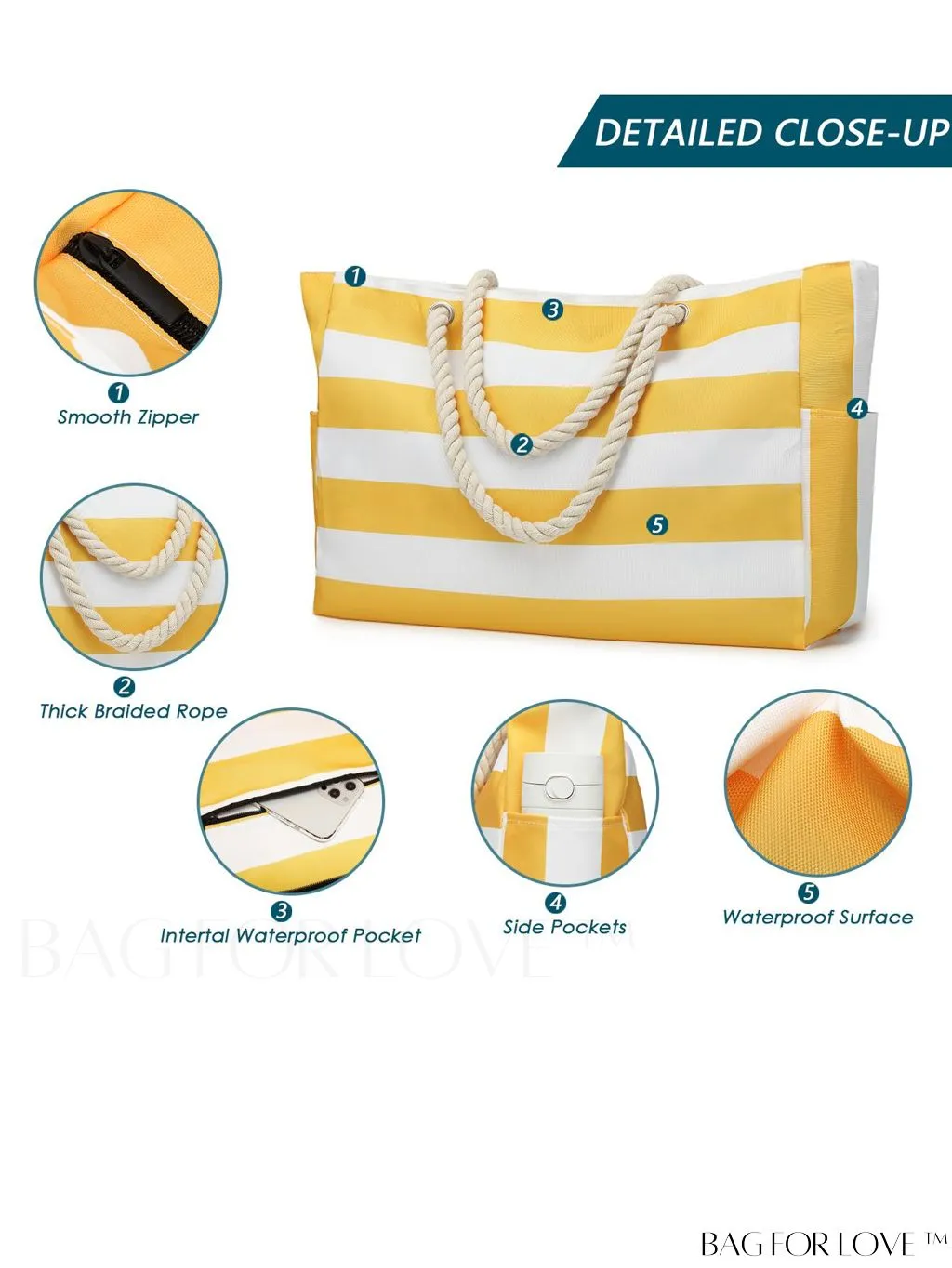 BagForLove - Womens Waterproof Beach Tote: Large, Sand-proof Swim Pool Bag with Zipper