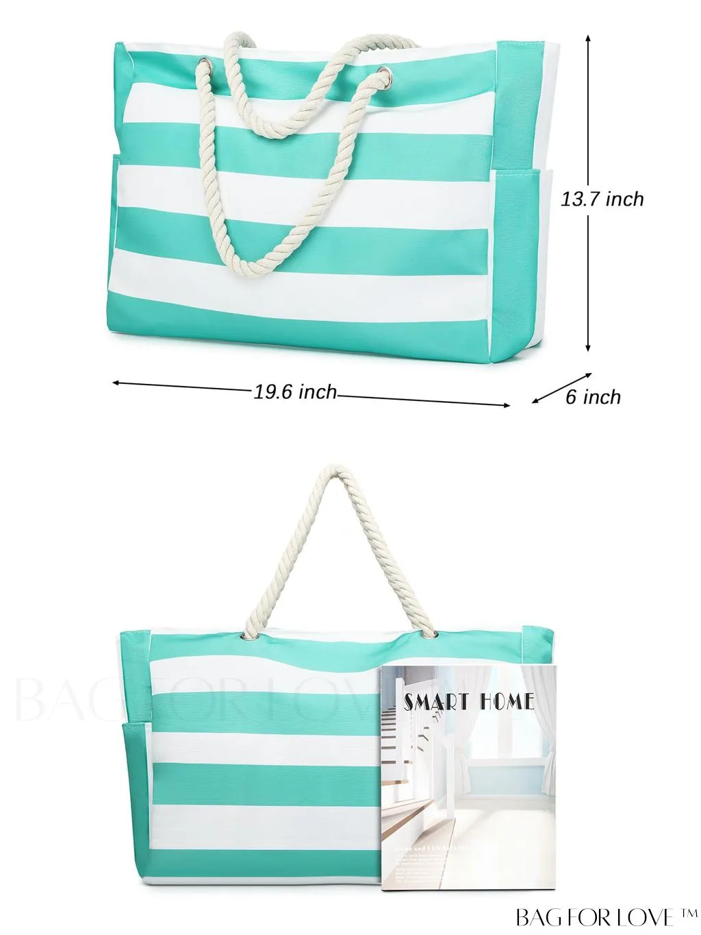 BagForLove - Womens Waterproof Beach Tote: Large, Sand-proof Swim Pool Bag with Zipper