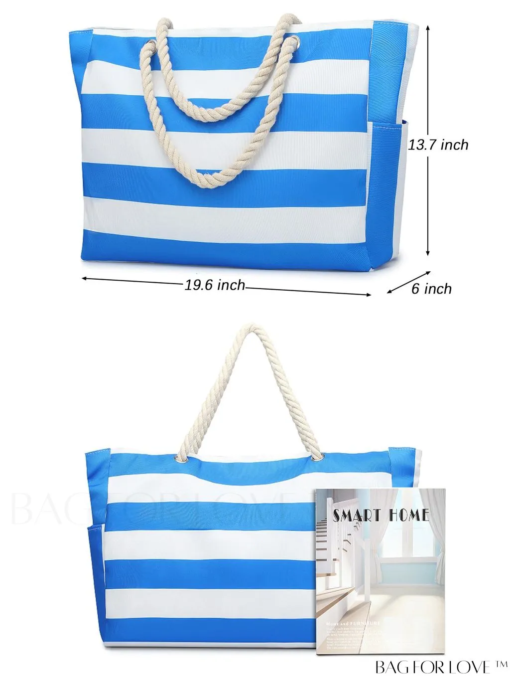 BagForLove - Womens Waterproof Beach Tote: Large, Sand-proof Swim Pool Bag with Zipper