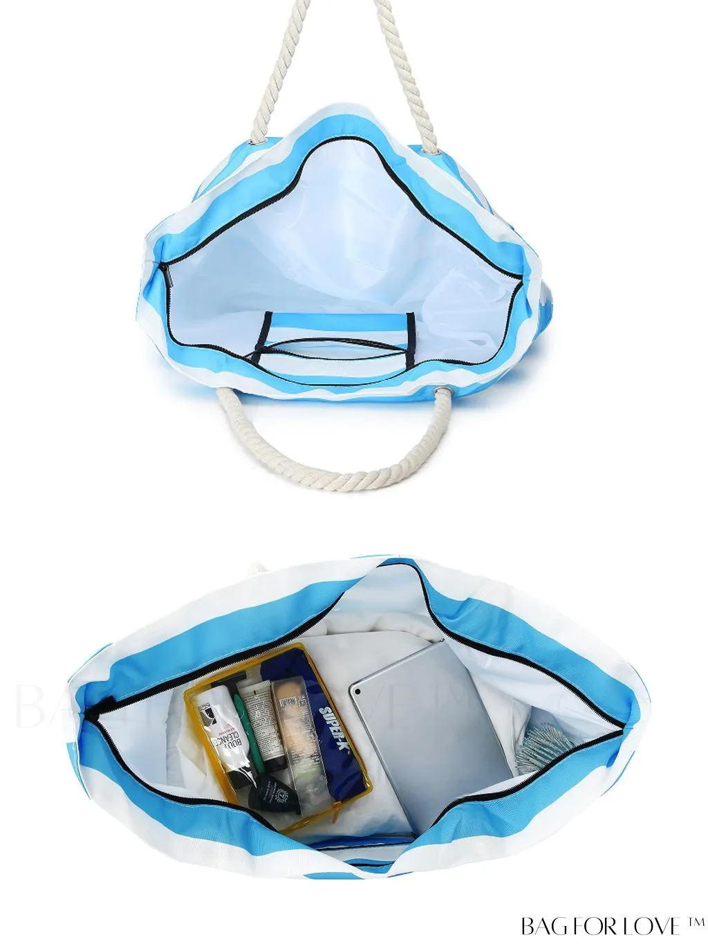 BagForLove - Womens Waterproof Beach Tote: Large, Sand-proof Swim Pool Bag with Zipper