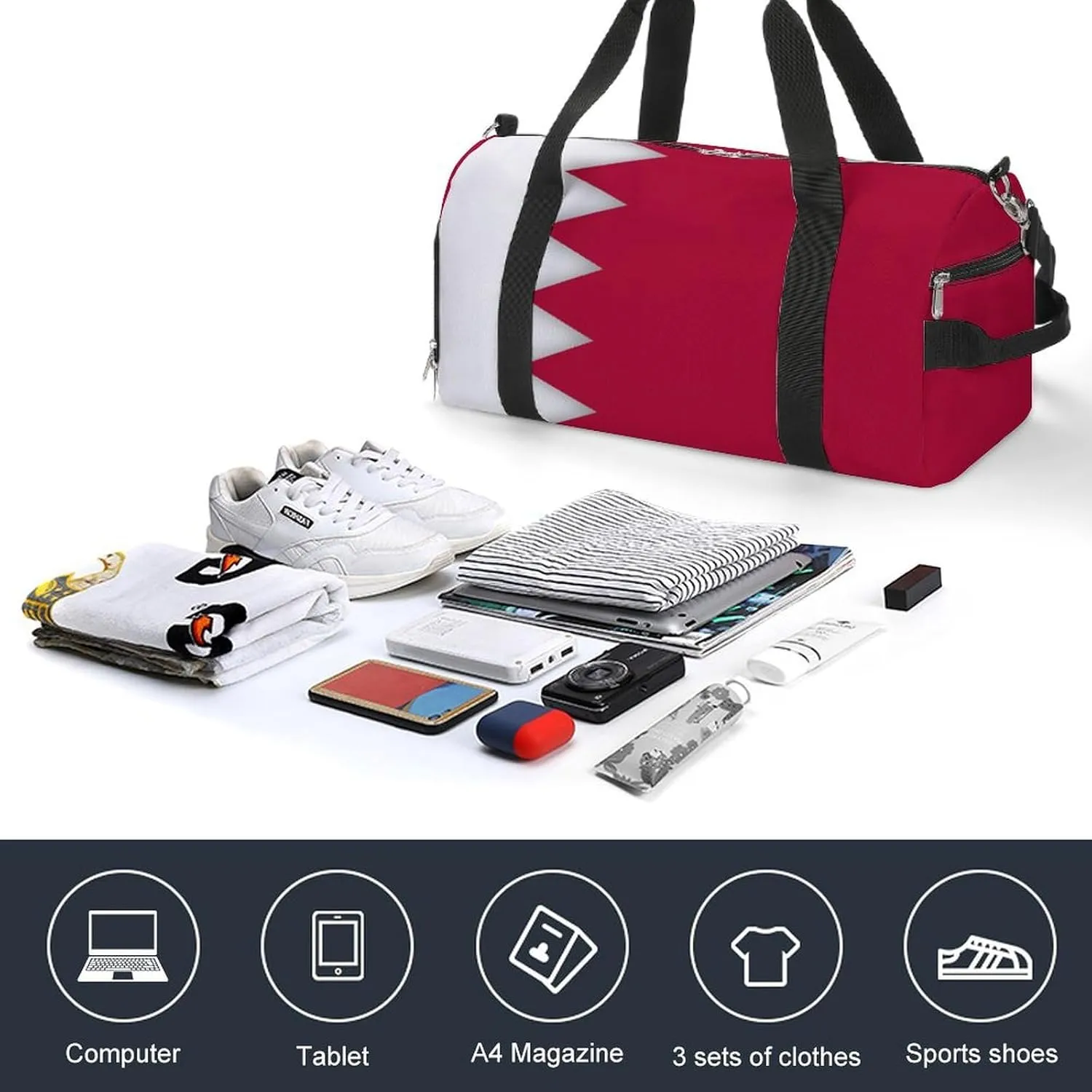 Bahrain Flag Duffel for Boys Girls with Shoe Compartment and Wet Pocket