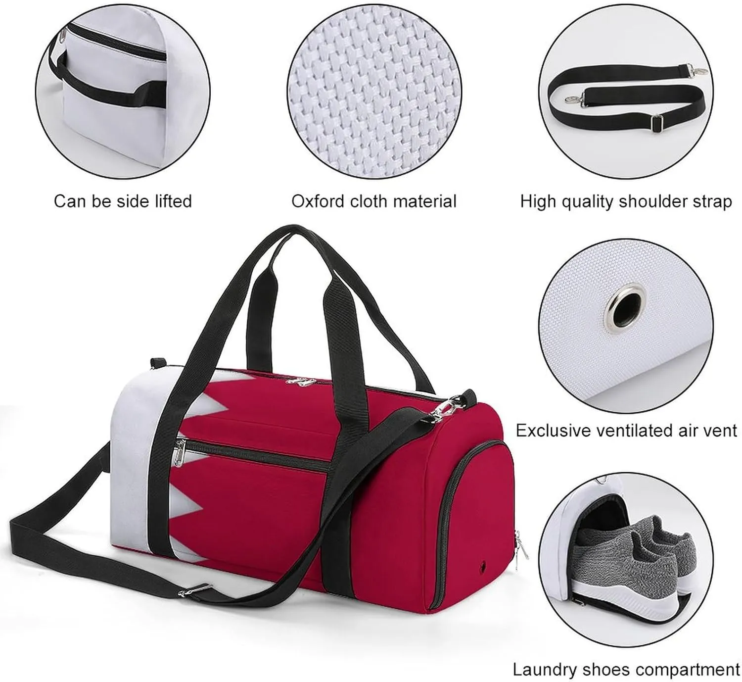 Bahrain Flag Duffel for Boys Girls with Shoe Compartment and Wet Pocket