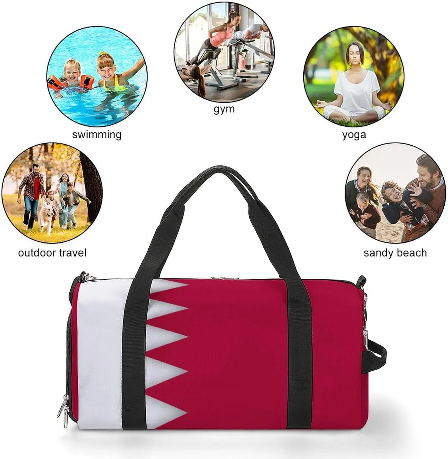 Bahrain Flag Duffel for Boys Girls with Shoe Compartment and Wet Pocket