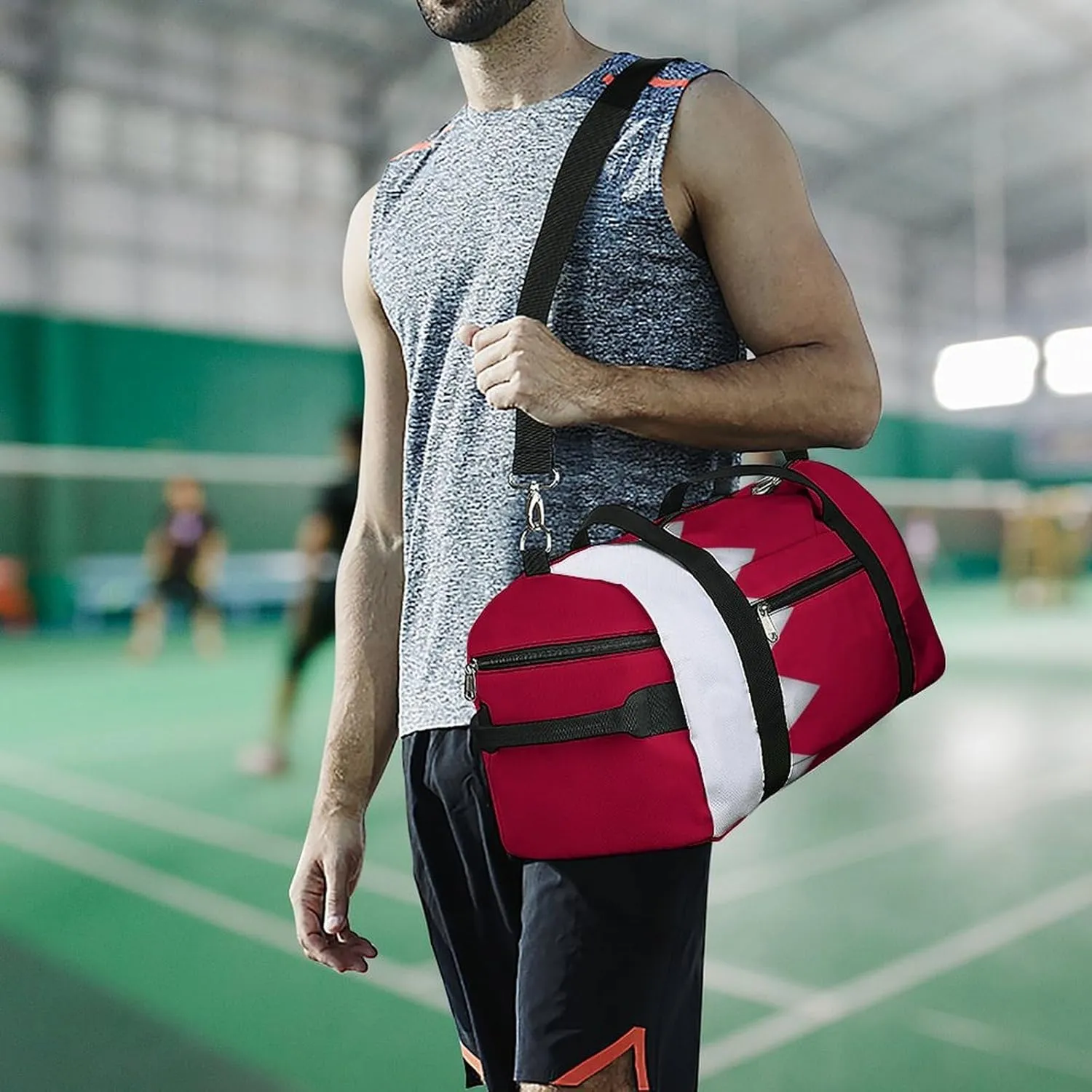 Bahrain Flag Duffel for Boys Girls with Shoe Compartment and Wet Pocket