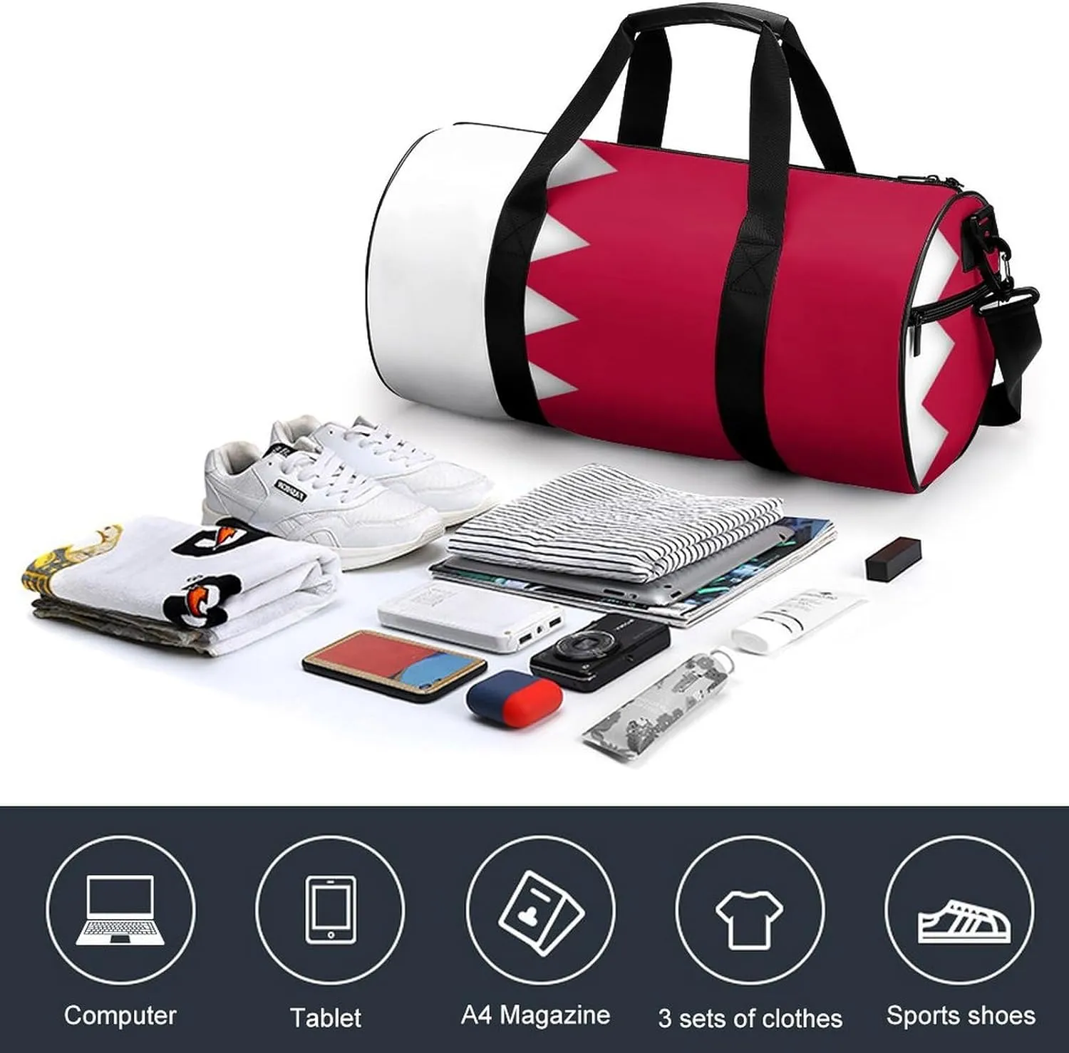 Bahrain Flag Sports Gym Bag for Boys Girls with Wet Pocket Travel Duffel Tote