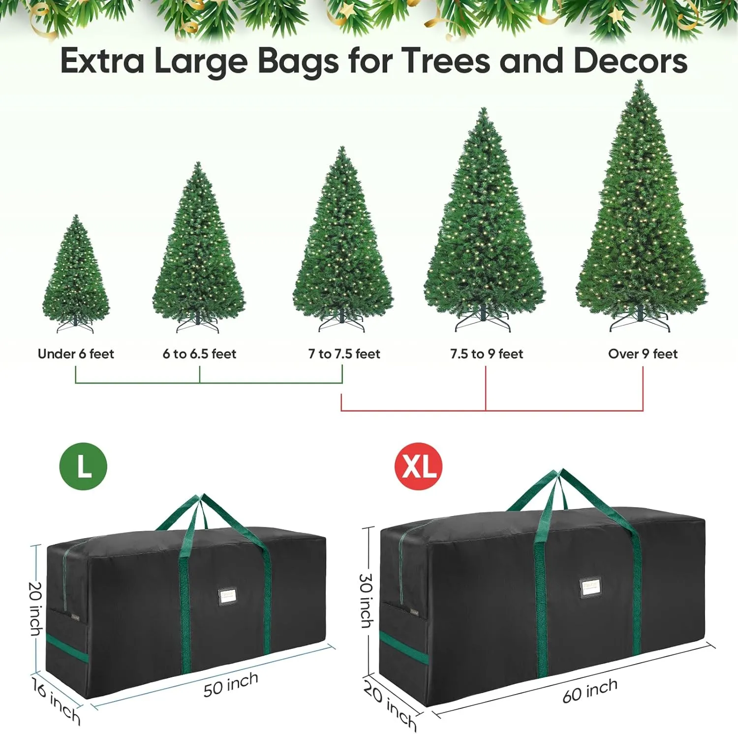 BALEINE 7.5 ft Christmas Tree Storage Bag, Heavy Duty 900D Oxford Fabric with Reinforced Handles and Dual Zippers Wide Opening, Extra Large Storage Container for Trees and Decorations (Black)