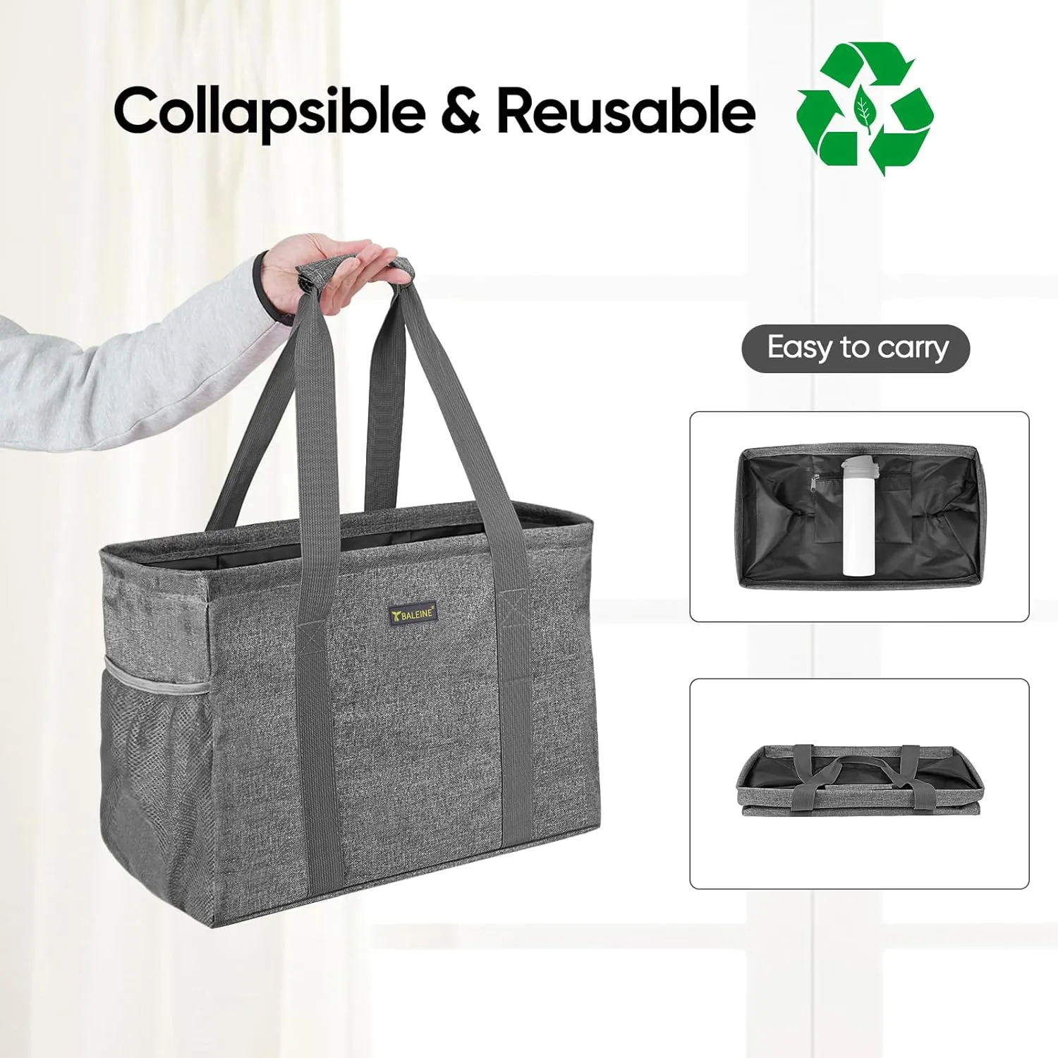 BALEINE Extra Large Utility Tote Bag with Wire Frame for Storage (Grey, 16.5''x14''x10'')