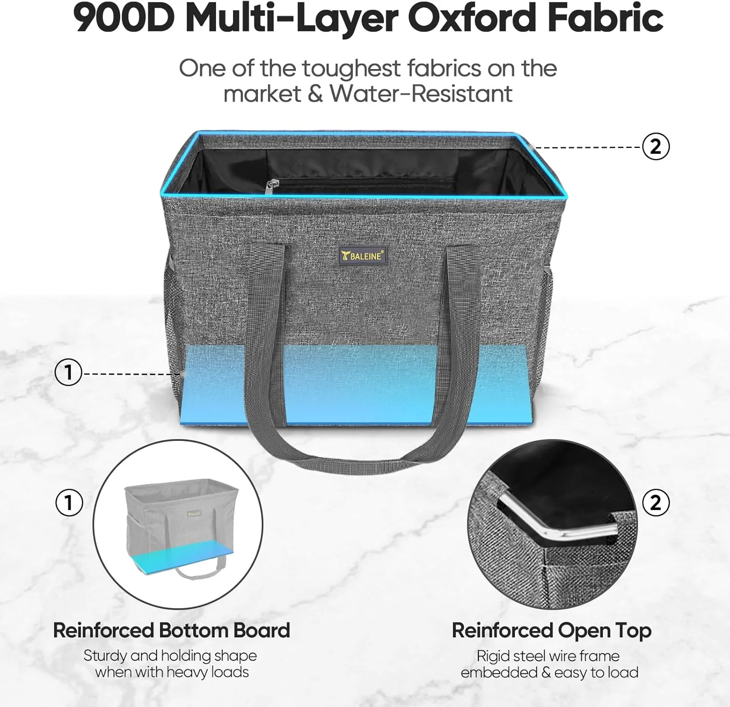 BALEINE Extra Large Utility Tote Bag with Wire Frame for Storage (Grey, 16.5''x14''x10'')