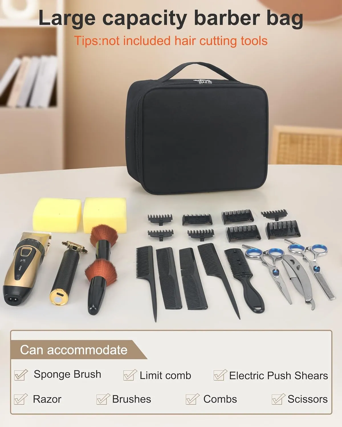 Barber Tool Bag, Large Hair Clipper Bag, Black
