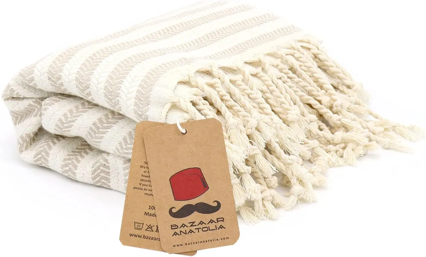 Bazaar Anatolia Turkish Bath Towels 100% Cotton Beach Towel Oversized Quick Dry Boho Blanket Farmhouse Decor Sheets Bathroom Towels Autumn Throw Blanket Cream 71x39 inches - Arpa Beige