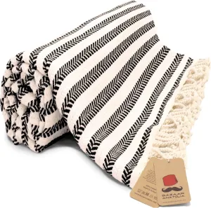Bazaar Anatolia Turkish Beach Towel 100% Cotton Bath Oversized Quick Dry Boho Farmhouse Turkish Towels for Bathroom Sand Free Large 71x39 inches - Arpa Black