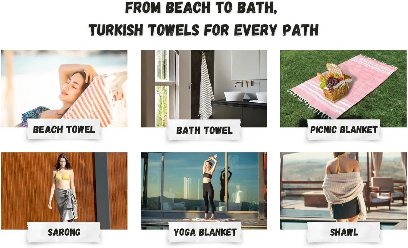Bazaar Anatolia Turkish Beach Towel 100% Cotton Bath Oversized Quick Dry Boho Farmhouse Turkish Towels for Bathroom Sand Free Large 71x39 inches - Arpa Black
