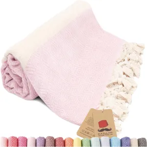 Bazaar Anatolia Turkish Beach Towel 100% Cotton Bath Towels Oversized Quick Dry Boho Farmhouse Decor Sheets Bathroom Sand Free Camping Blanket 71x39 inches - Diamond Pink