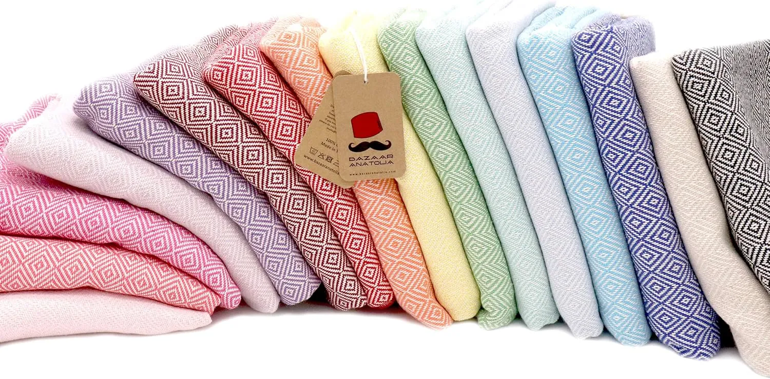 Bazaar Anatolia Turkish Beach Towel 100% Cotton Bath Towels Oversized Quick Dry Boho Farmhouse Decor Sheets Bathroom Sand Free Camping Blanket 71x39 inches - Diamond Pink