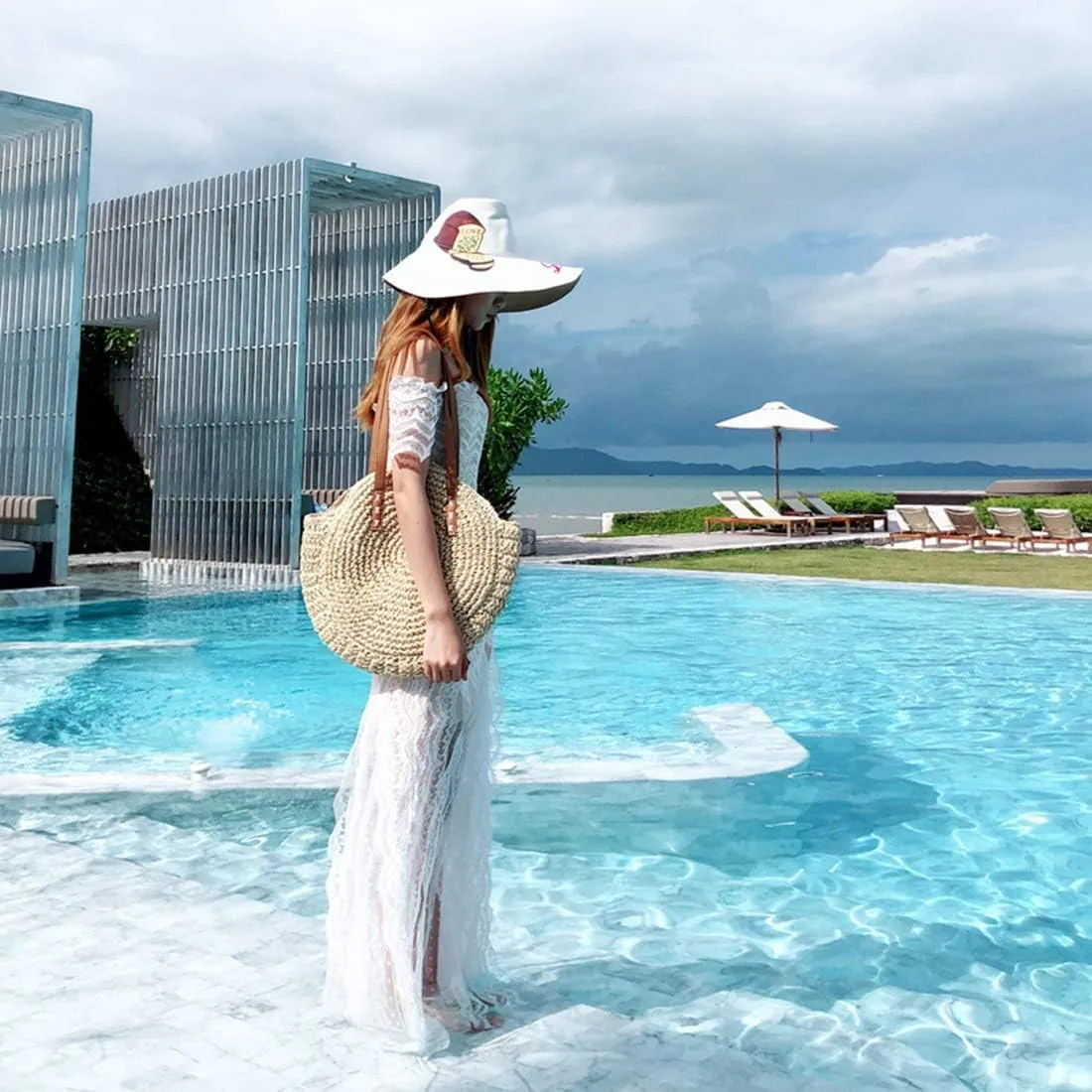 Beach Bags for Women Straw Bag Vacation Summer Large Foldable Straw Beach Bag Tote Woven Shoulder Purse Handbag Beach Gifts