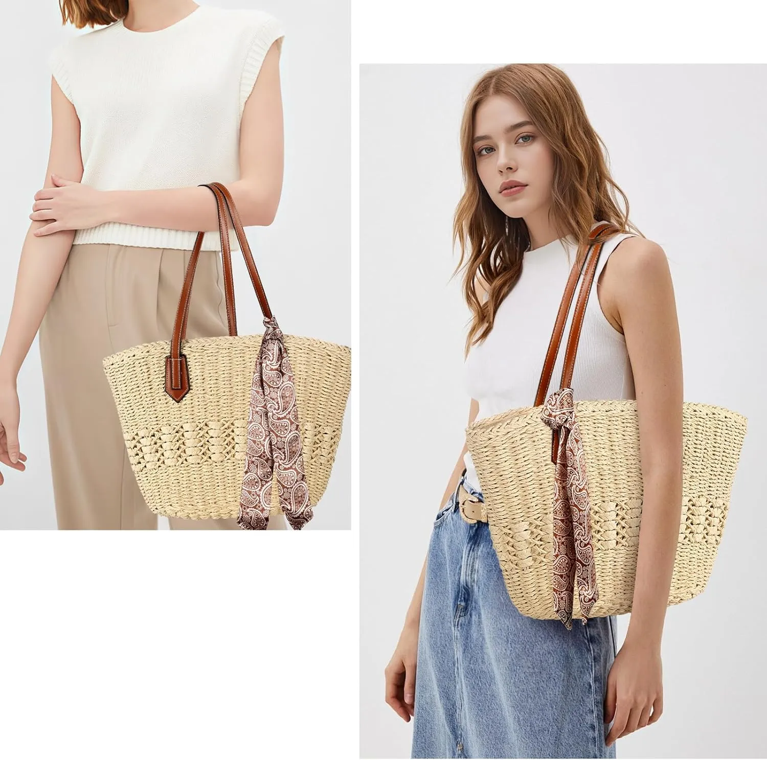 Beach Bags for Women, Summer Straw Bag, Woven Straw Beach Tote Bag Shoulder Handbags