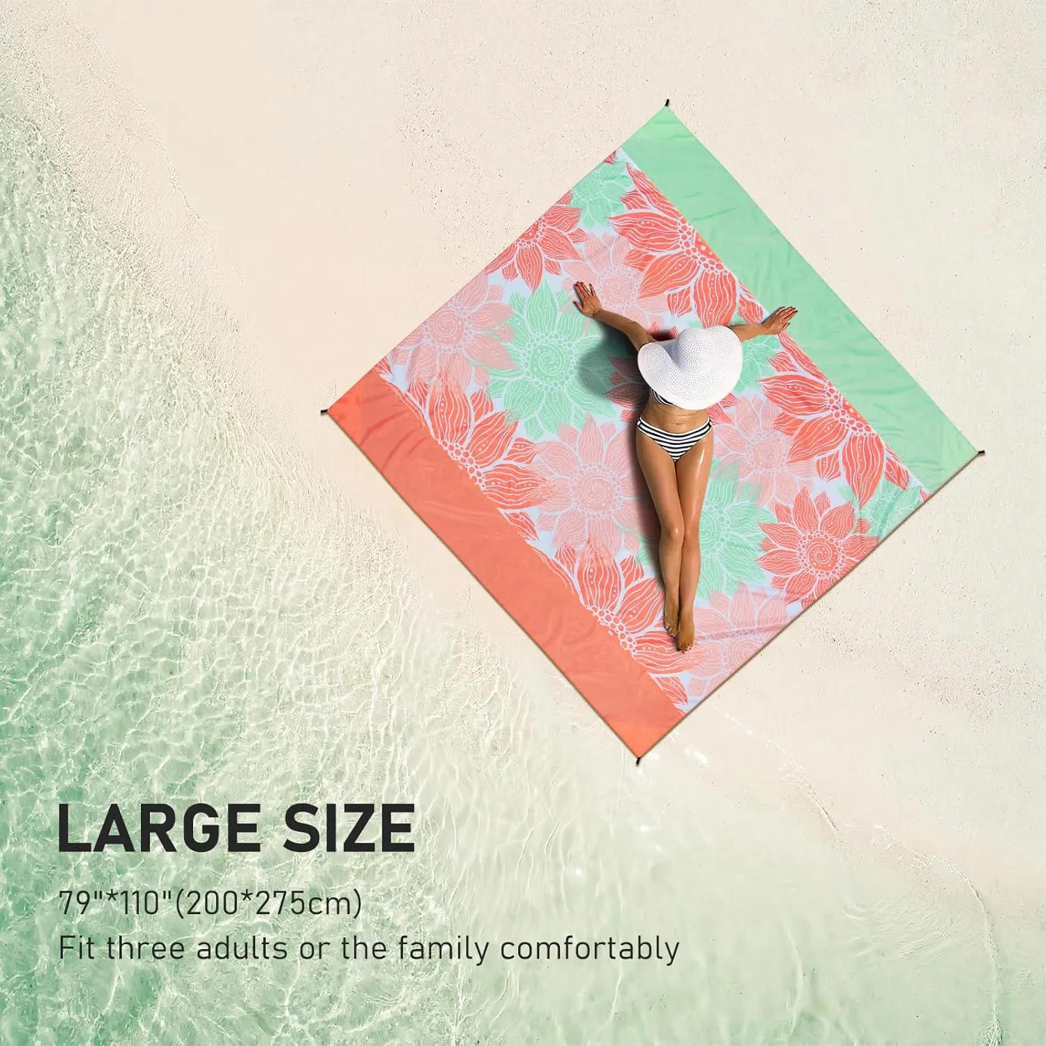 Beach Blanket Waterproof Sandproof Extra Large Beach Mat 79" X 83"/120"x108"for 1-8 Adults Quick Drying Durable Outdoor Picnic Mat for Beach Travel Camping Hiking