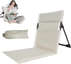Beach Mat Lounge Chair, Reclining Beach Mat with Backrest, Folding Oxford Cloth Beach Mat Lounge Chair, Portable Beach Lounge Chair with Carry Bag for Beach, Camping, Hiking, Beige