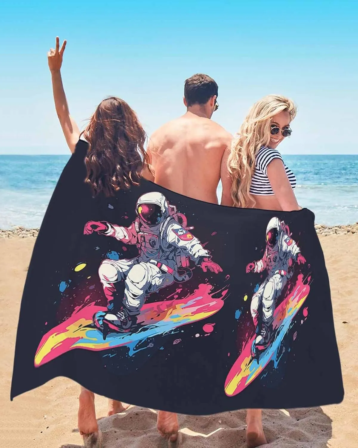 Beach Towel Creative Astronauts Skateboarding Bath Pool Towels Watercolor Sport Theme Sand Free Blanket Quick Dry Lightweight Travel Blankets for Adults Gifts 35x70in