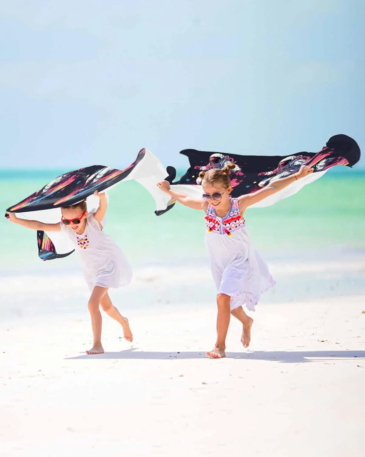 Beach Towel Creative Astronauts Skateboarding Bath Pool Towels Watercolor Sport Theme Sand Free Blanket Quick Dry Lightweight Travel Blankets for Adults Gifts 35x70in