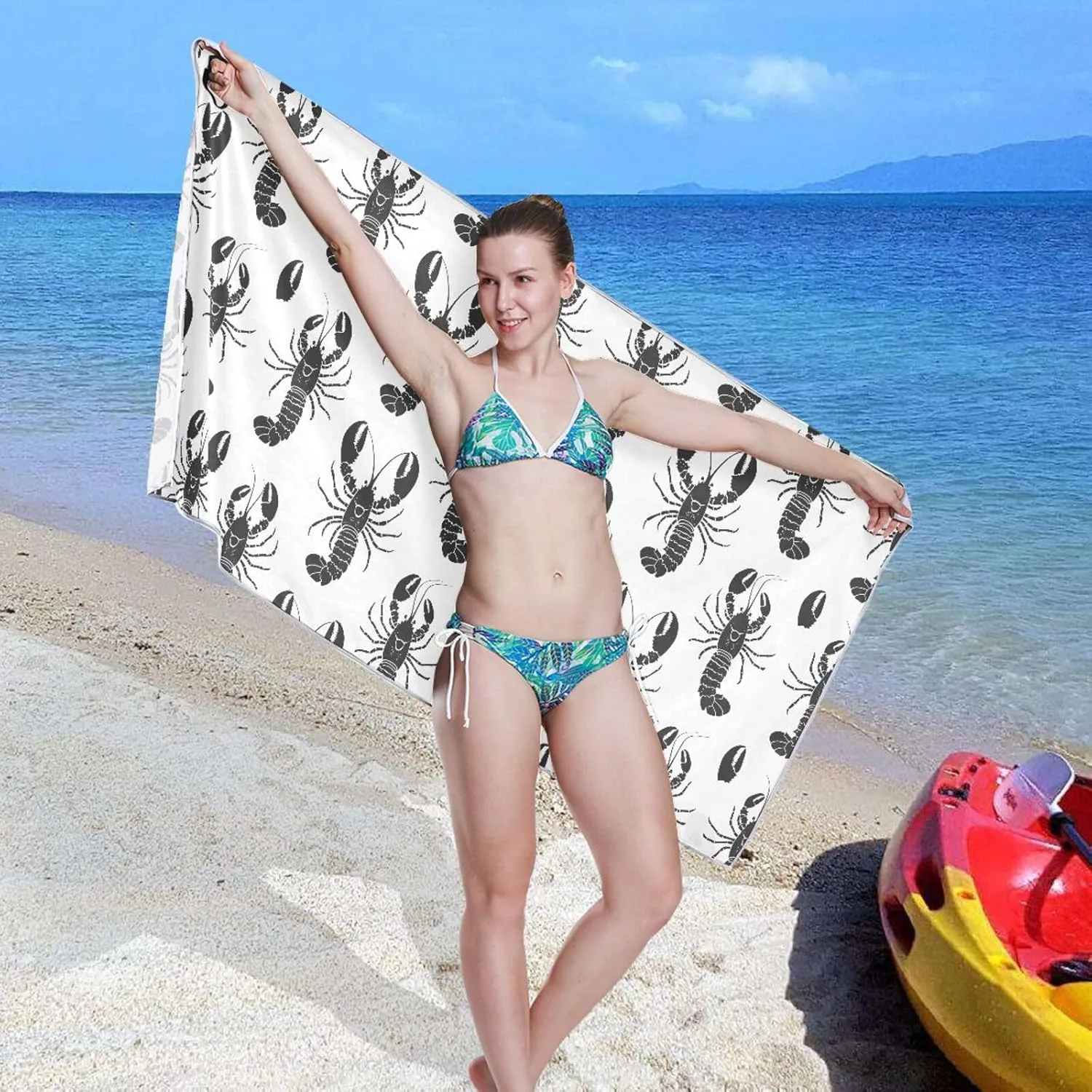 Beach Towel Lobster Pattern Print Oversized Sand Free Quick Dry Lightweight with Storage Bag for Women Men 30x60 in