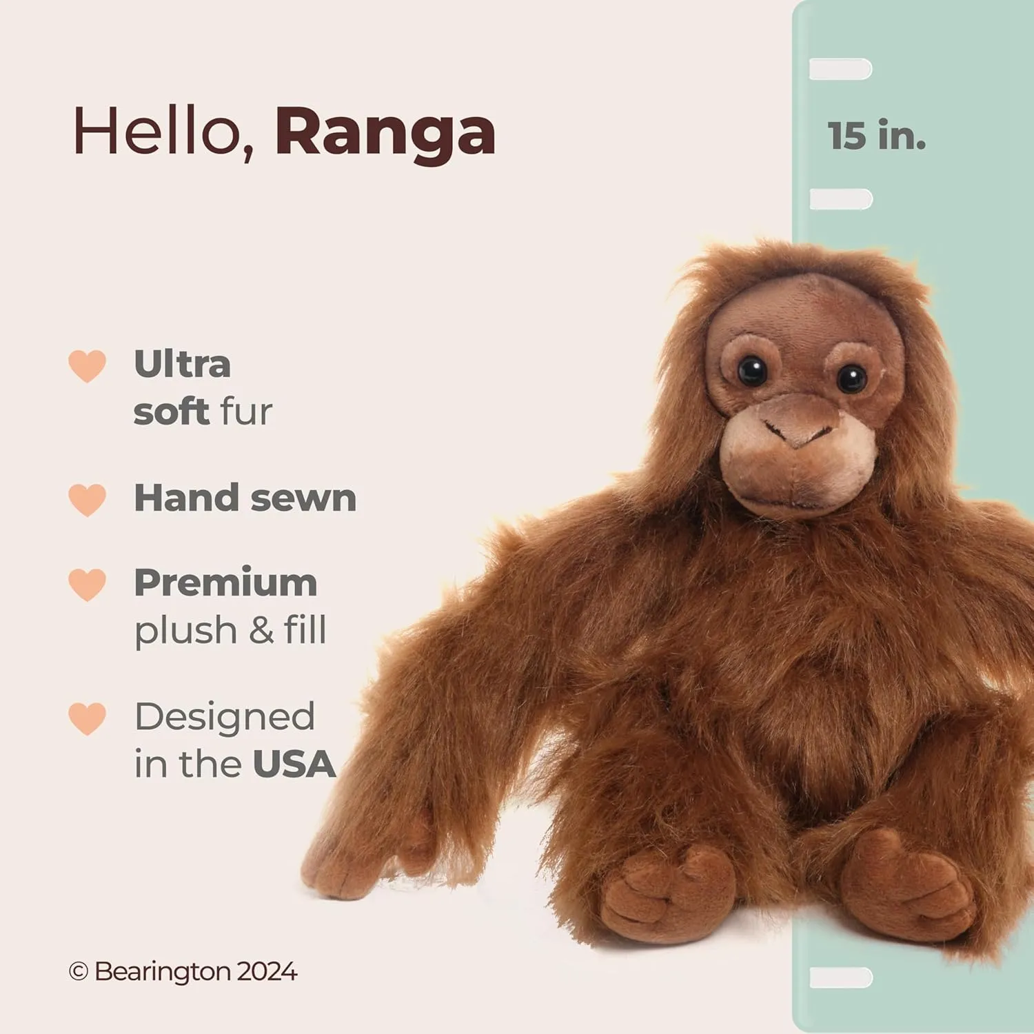 Bearington Ranga The Orangutan Plush, 15 Inch Orangutan Stuffed Animal