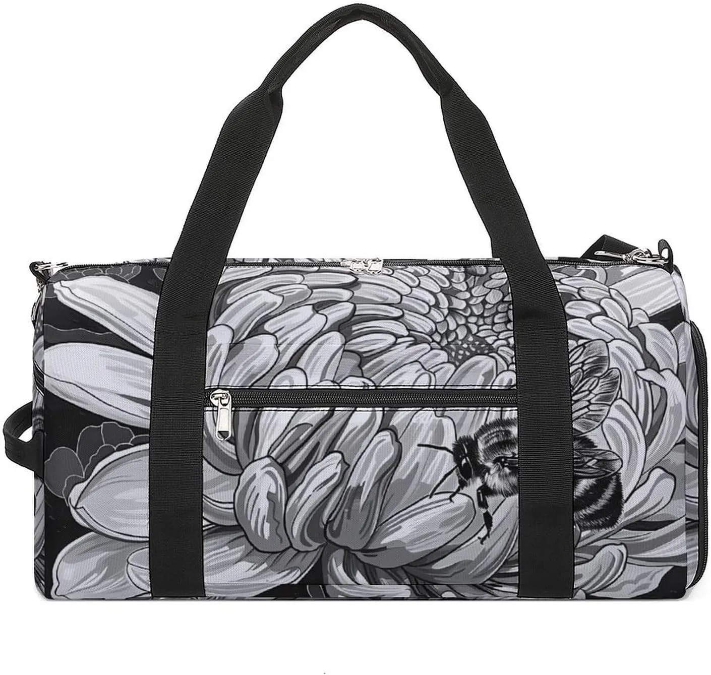 Bee on A Flower Honey Floral Sports Gym Bag for Men Women Travel Duffel Bag with Shoulder Strap