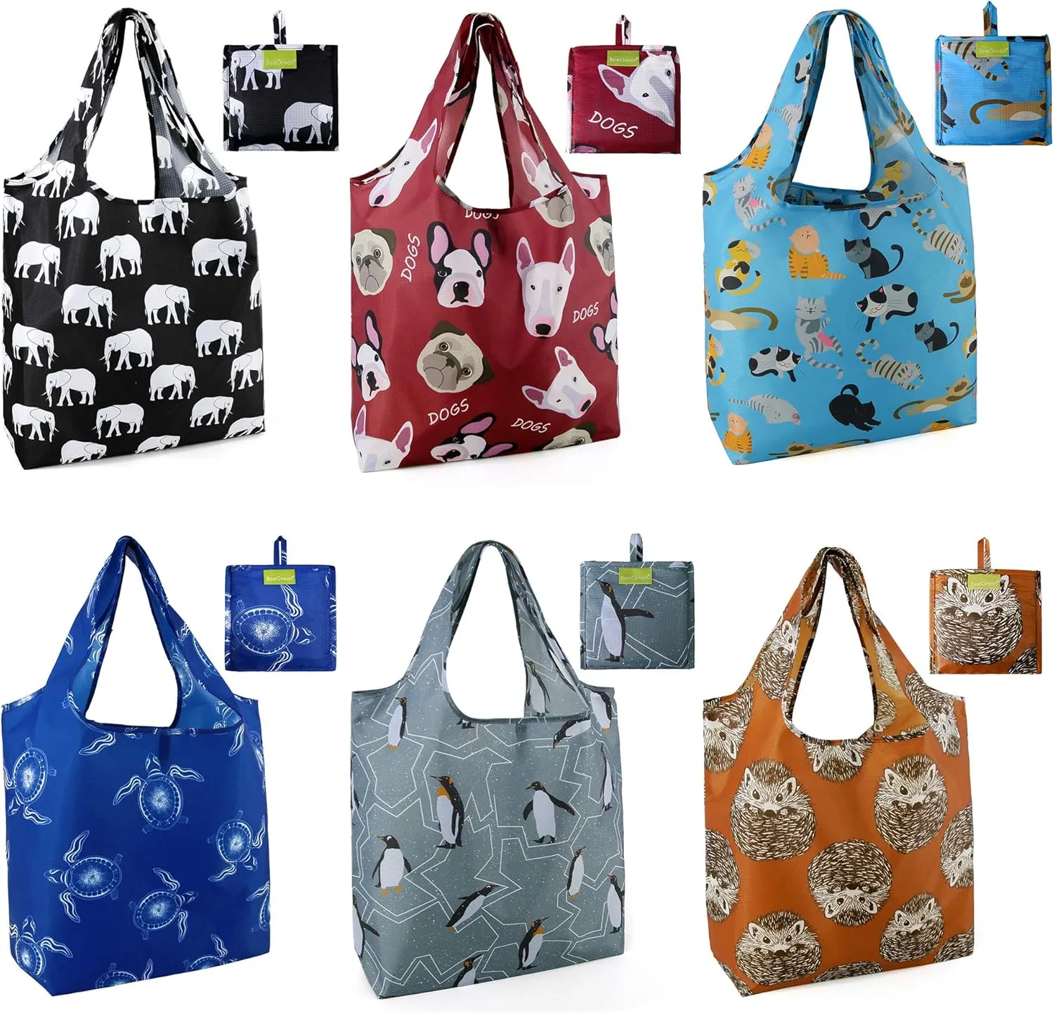 BeeGreen Reusable Grocery Bags Foldable Shopping Bags 6 Pack Cloth Bags With Handles Shopping Bags For Groceries Large Reusable Bags Women Gifts Bulk Reusable Gift bags Heavy Duty