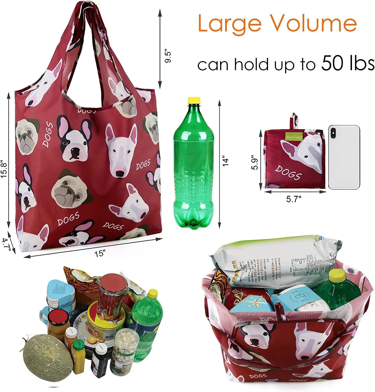BeeGreen Reusable Grocery Bags Foldable Shopping Bags 6 Pack Cloth Bags With Handles Shopping Bags For Groceries Large Reusable Bags Women Gifts Bulk Reusable Gift bags Heavy Duty