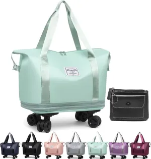 Beente Travel Bag With Wheels, 2025 New Large Capacity Travel Bag - Universal Wheel Removable, Expandable Foldable, Weekend Carry On Luggage Bag (Green)
