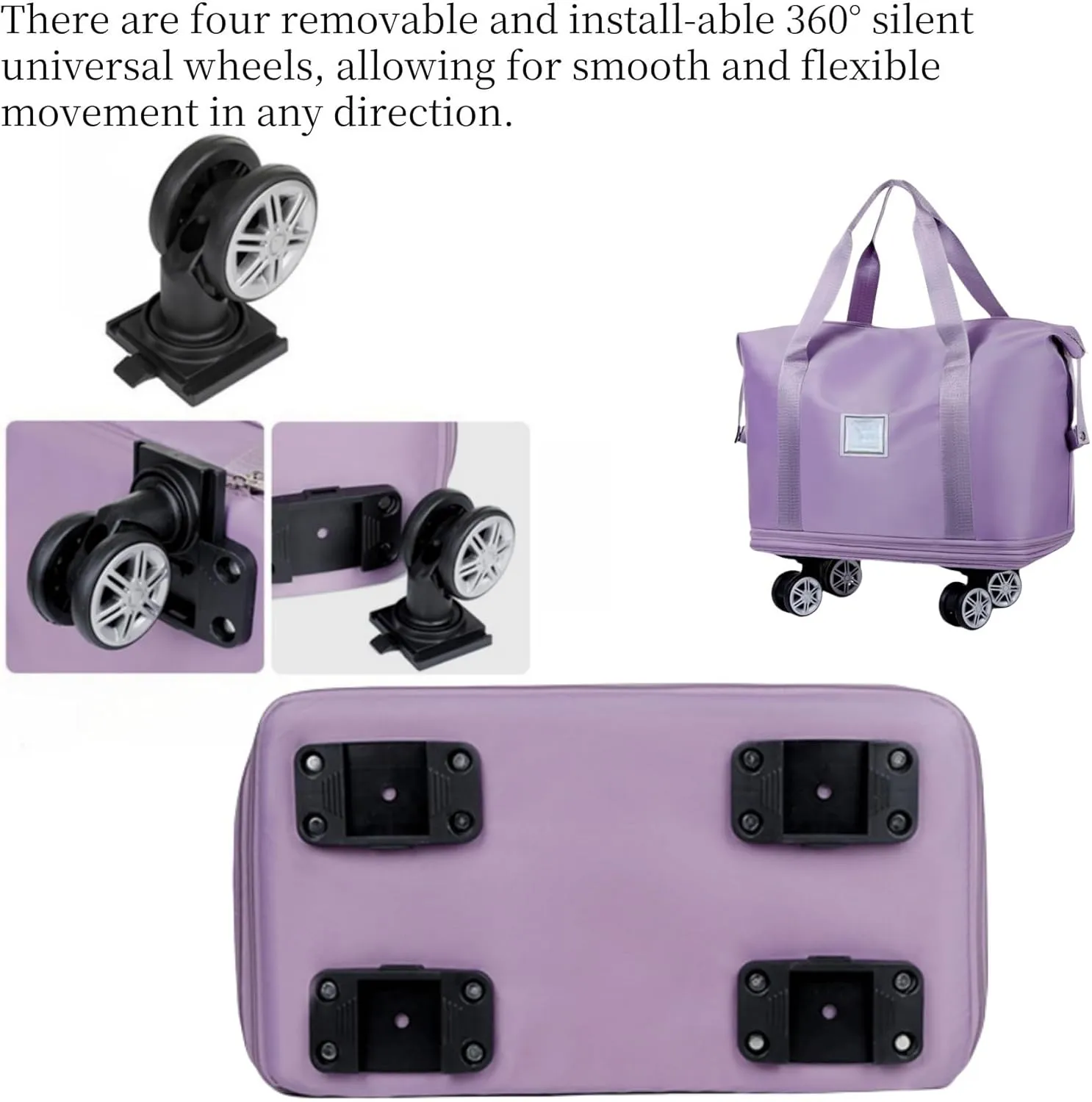 Beente Travel Bag With Wheels-2025 New Large Capacity Travel Bag-Universal Wheel Removable, Foldable Carry (Grey)