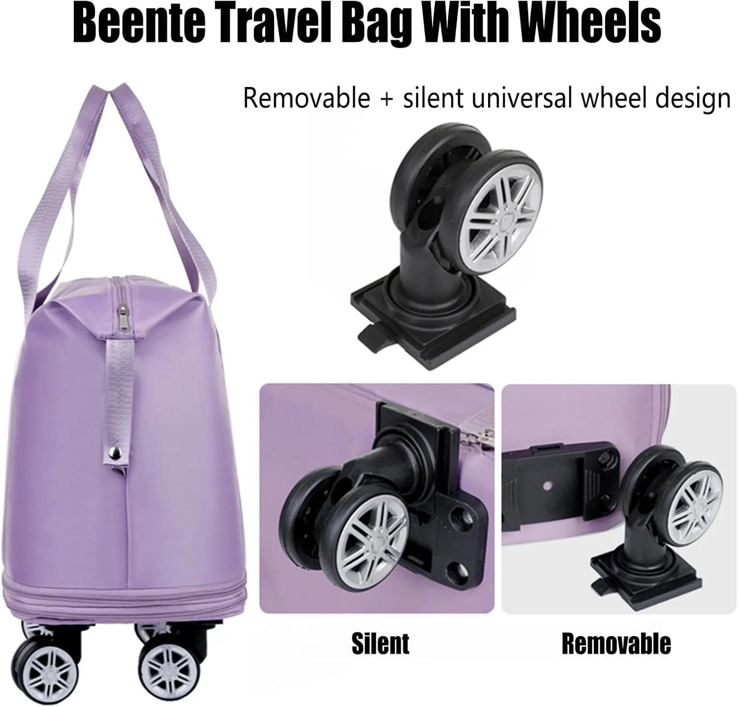 Beente Travel Bag With Wheels, 2025 New Large Capacity Travel Bag - Universal Wheel Removable Silent, Expandable Foldable Carry-On Luggage Bags, For Travel (Grey)