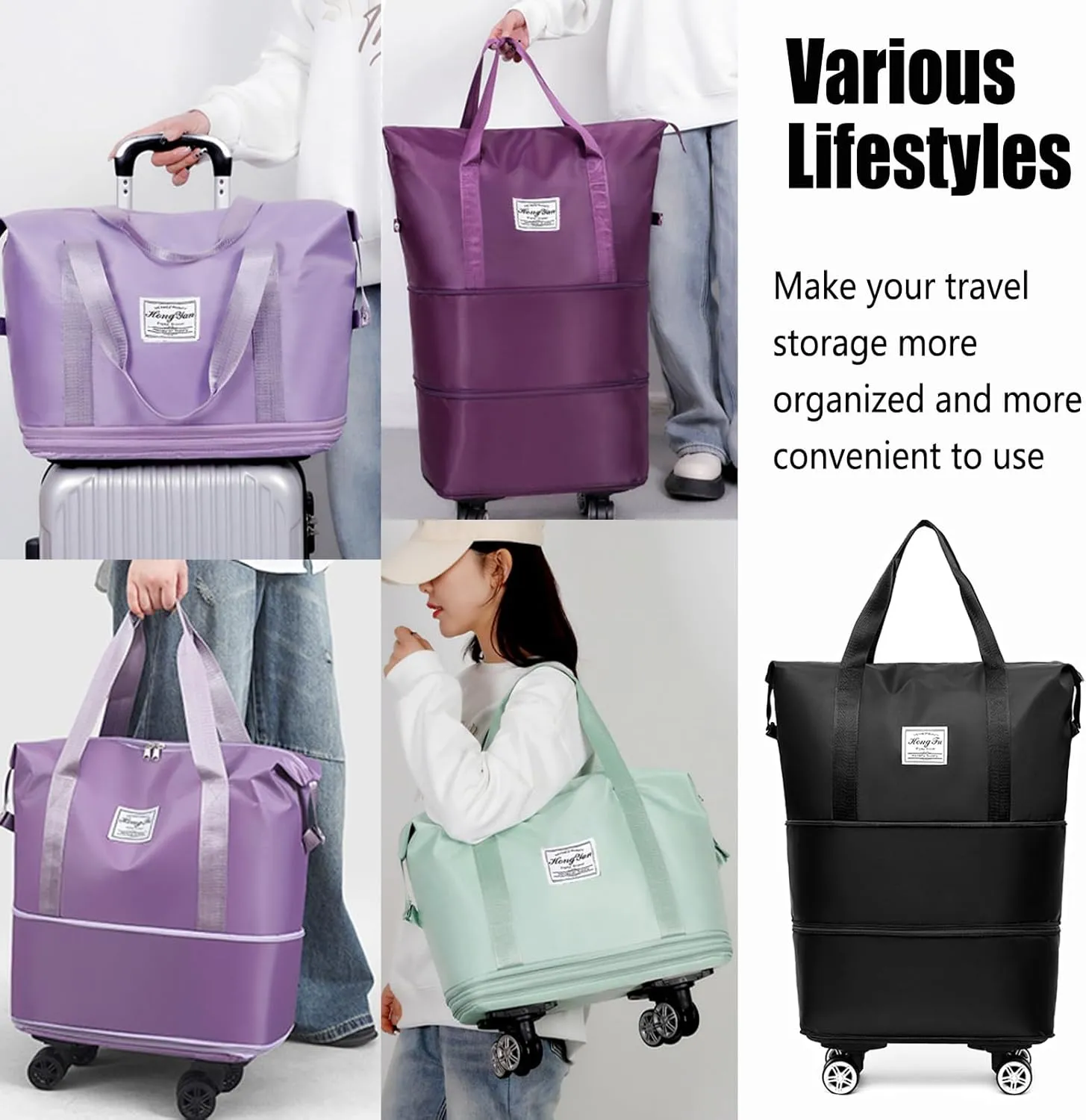 Beente Travel Bag With Wheels, 2025 New Large Capacity Travel Bag - Universal Wheel Removable Silent, Expandable Foldable Carry-On Luggage Bags, For Travel (Grey)