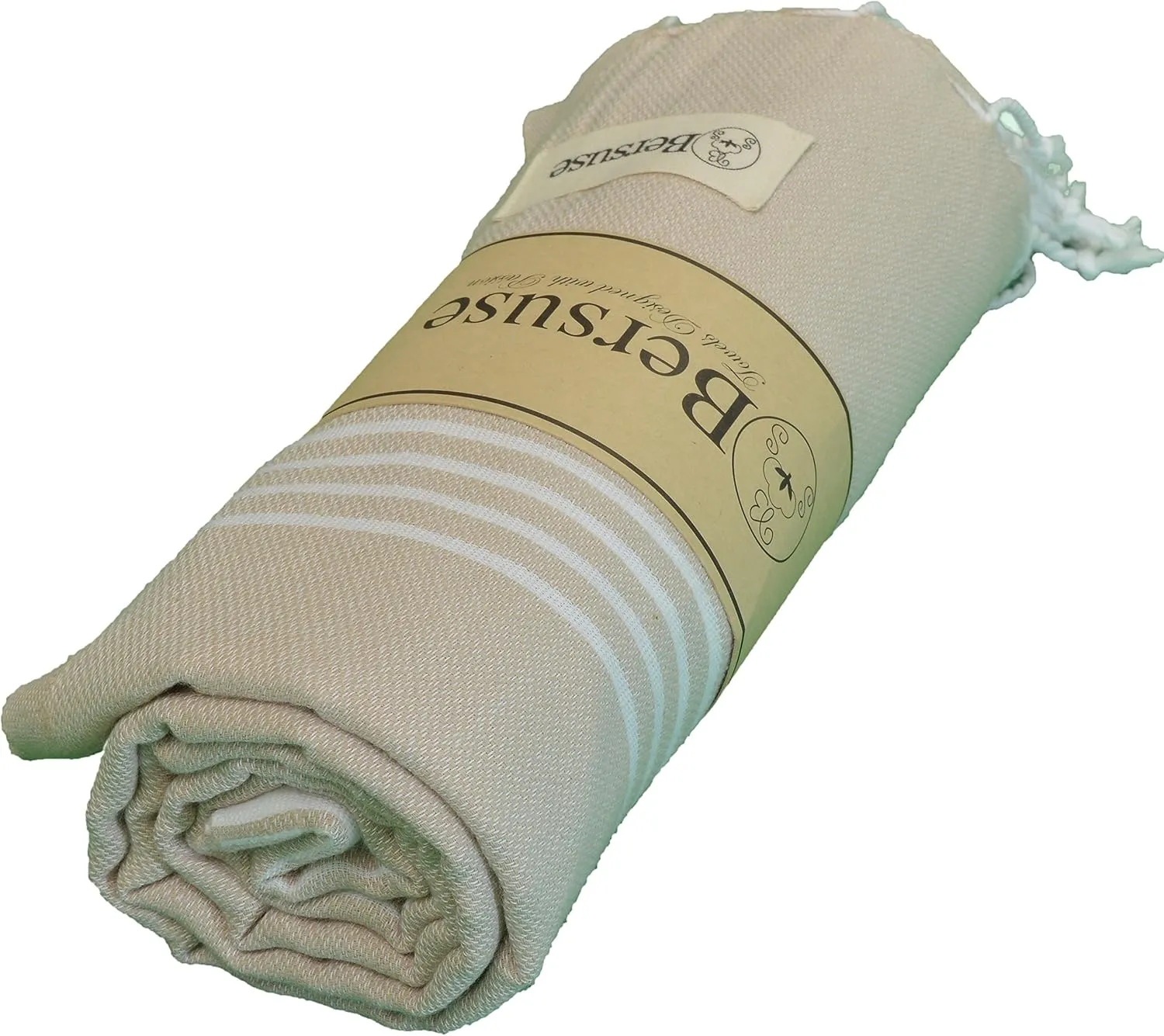 Bersuse Towels Anatolia XL Beach Blanket Throw Blanket Turkish Towel 100% Cotton Extra-Large Quick-Dry Lightweight Premium Peshtemal Towel - 61x82 Inches, Beige