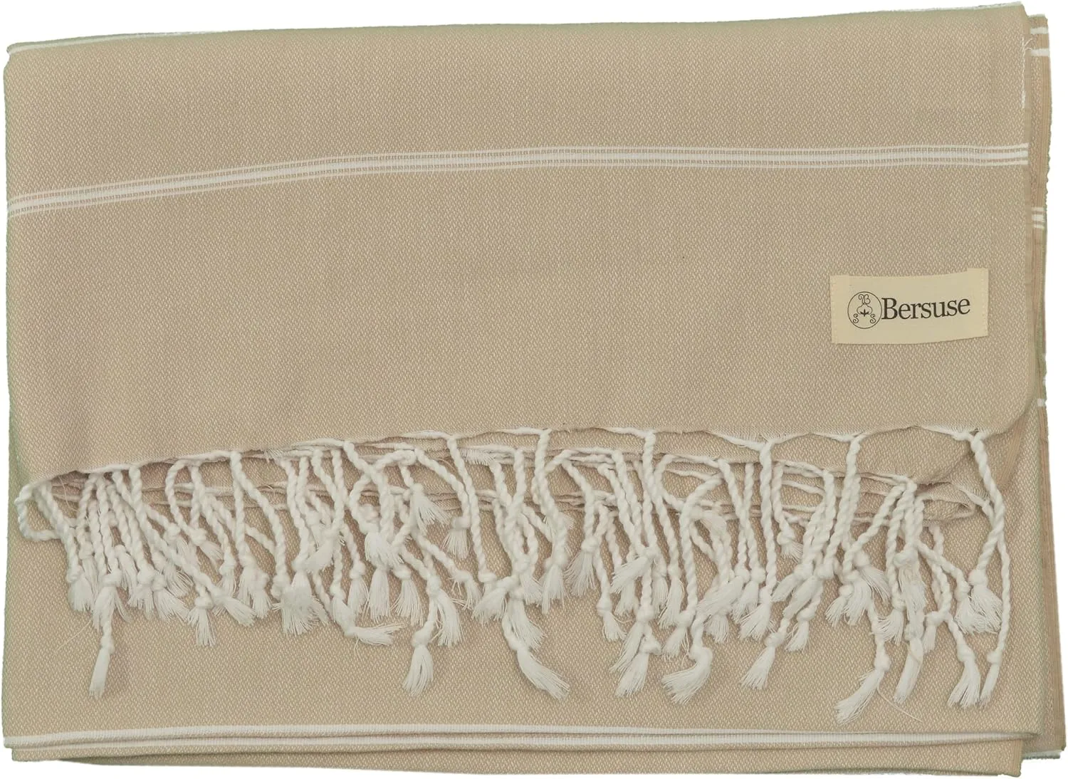 Bersuse Towels Anatolia XL Beach Blanket Throw Blanket Turkish Towel 100% Cotton Extra-Large Quick-Dry Lightweight Premium Peshtemal Towel - 61x82 Inches, Beige
