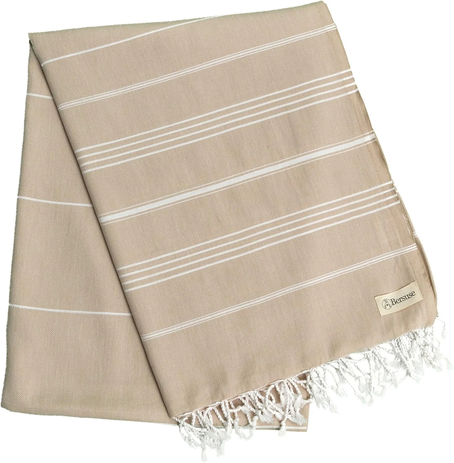 Bersuse Towels Anatolia XL Beach Blanket Throw Blanket Turkish Towel 100% Cotton Extra-Large Quick-Dry Lightweight Premium Peshtemal Towel - 61x82 Inches, Beige
