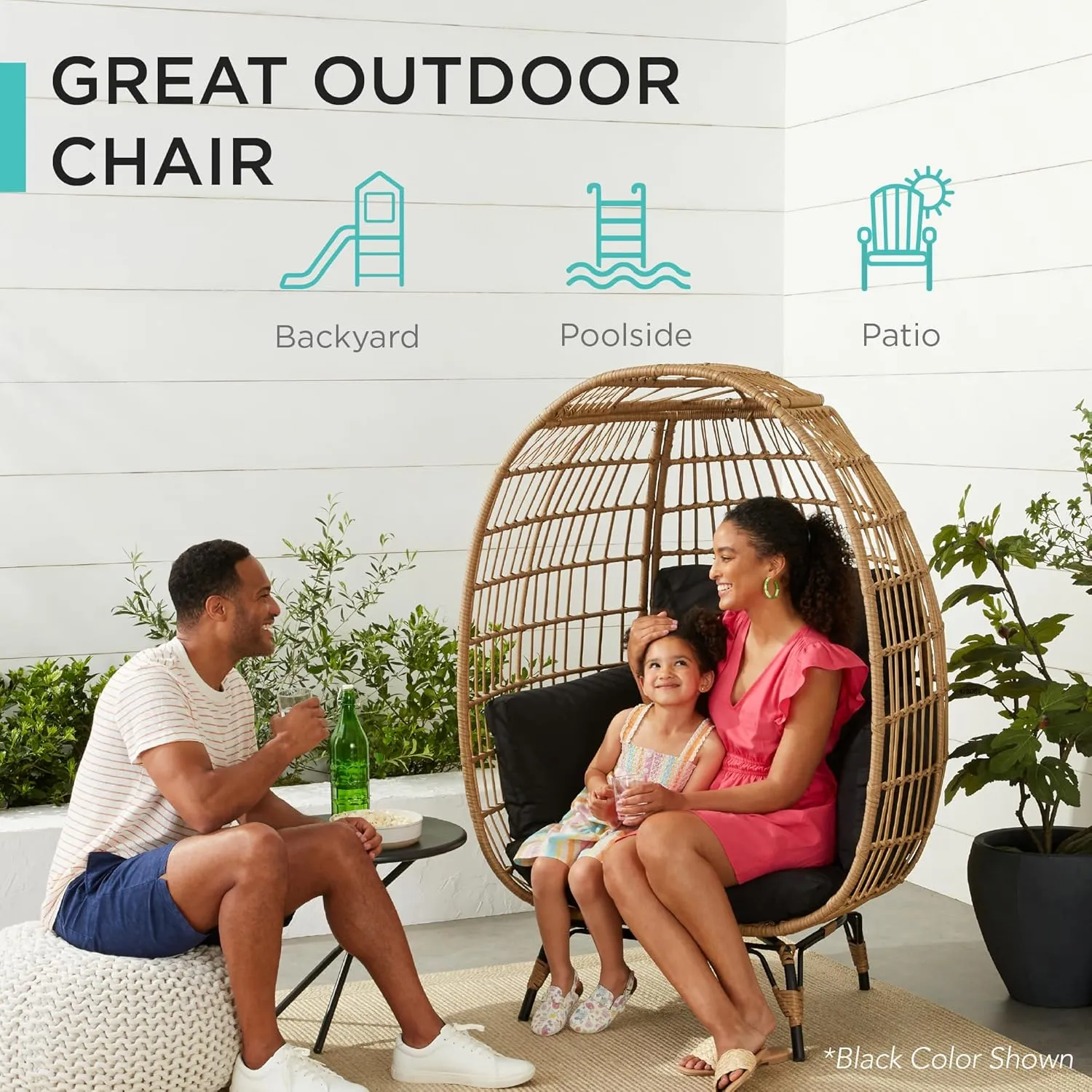 Best Choice Products Wicker Egg Chair, Oversized Indoor Outdoor Lounger for Patio, Backyard, Living Room w/ 4 Cushions, Steel Frame, 440lb Capacity - Gray/White Sand