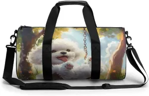 Bichon Frise on Swing Gym Bag Lightweight Duffel Bag Workout Bag Overnight Backpack Travel Bags for Men Women