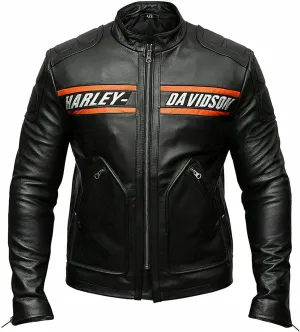 Biker Leather Jacket – HD Bill Goldberg Black Motorcycle Jacket Men – Cafe Racer Leather Jacket Men