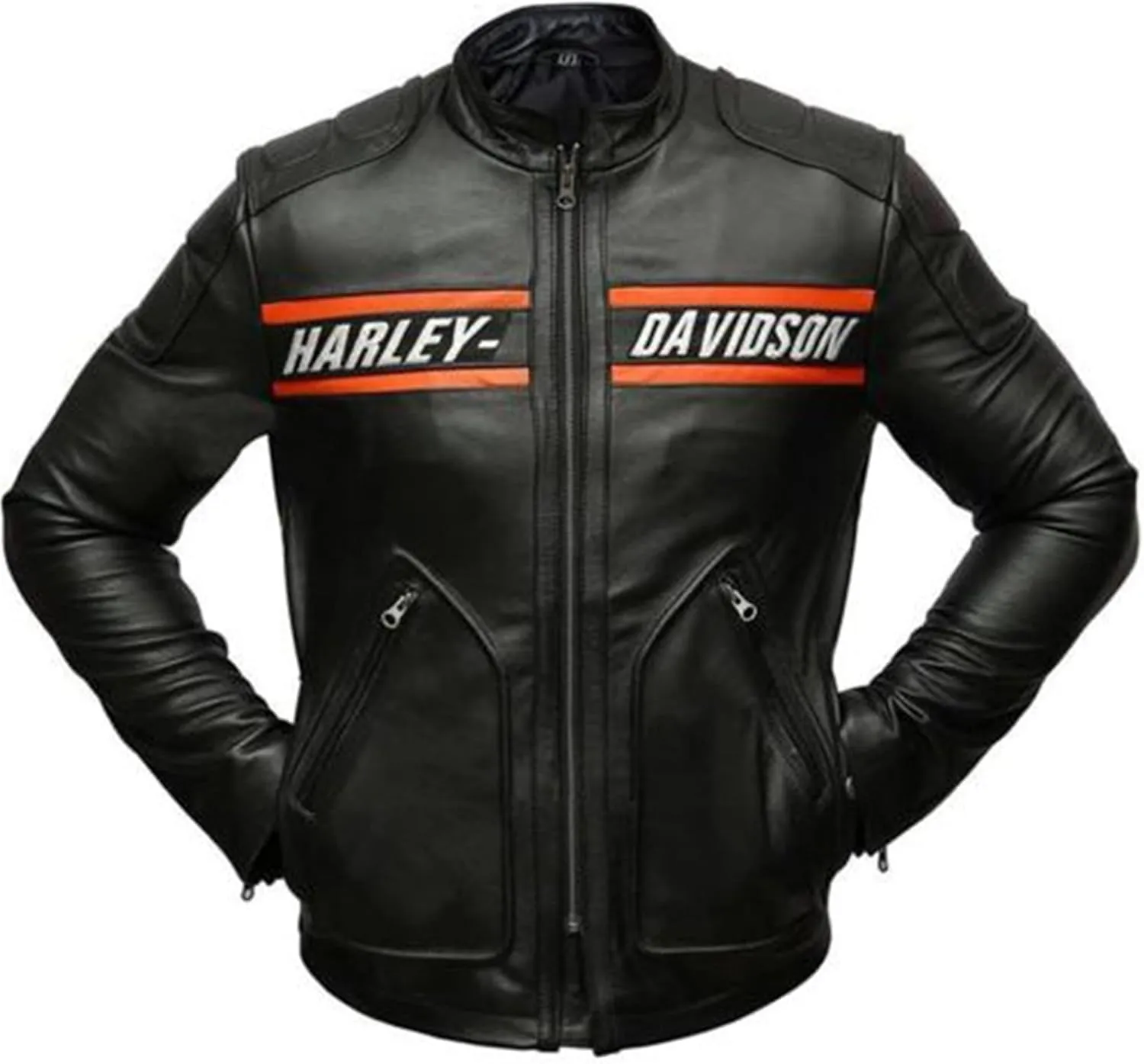 Biker Leather Jacket – HD Bill Goldberg Black Motorcycle Jacket Men – Cafe Racer Leather Jacket Men