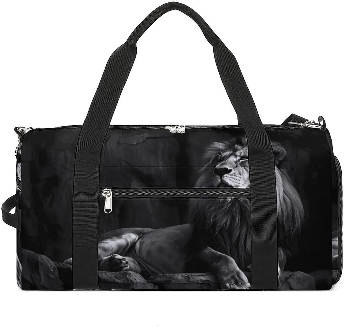 Black And White Lion Sports Gym Bag for Men Women Travel Duffel Bag with Shoulder Strap
