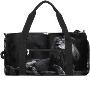 Black And White Lion Sports Gym Bag for Men Women Travel Duffel Bag with Shoulder Strap