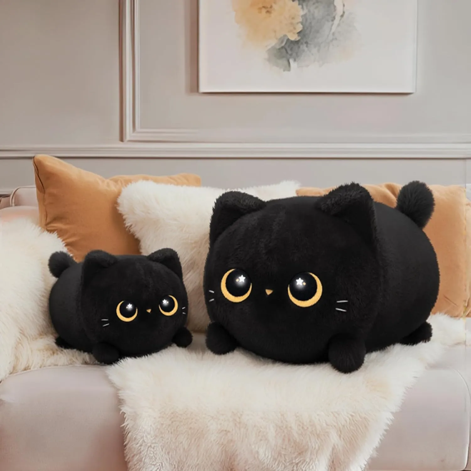 Black Cat Plush, Cute Cat Plushies Toy, Soft Kitten Plushie Cuddle Pillow, Anime Plushie Doll, Cute Stuff Toys Gift for Girls, Boys and Males (16 Inch)