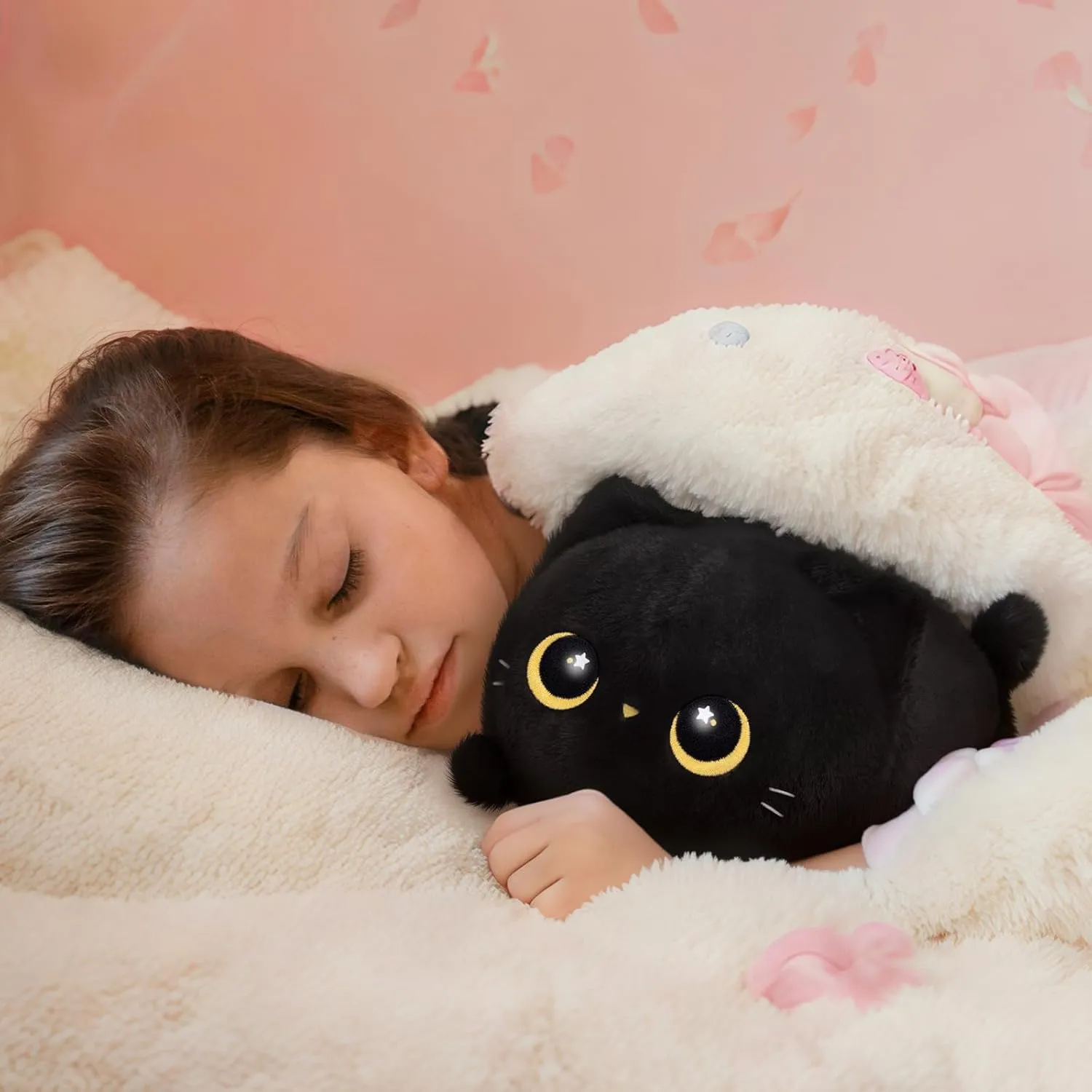 Black Cat Plush, Cute Cat Plushies Toy, Soft Kitten Plushie Cuddle Pillow, Anime Plushie Doll, Cute Stuff Toys Gift for Girls, Boys and Males (16 Inch)