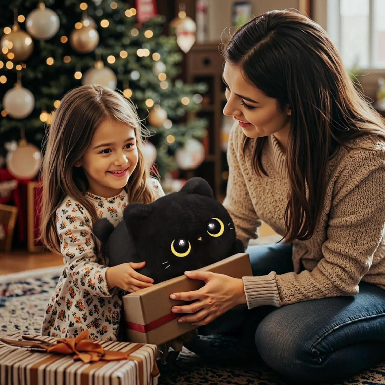 Black Cat Plush, Cute Cat Plushies Toy, Soft Kitten Plushie Cuddle Pillow, Anime Plushie Doll, Cute Stuff Toys Gift for Girls, Boys and Males (16 Inch)