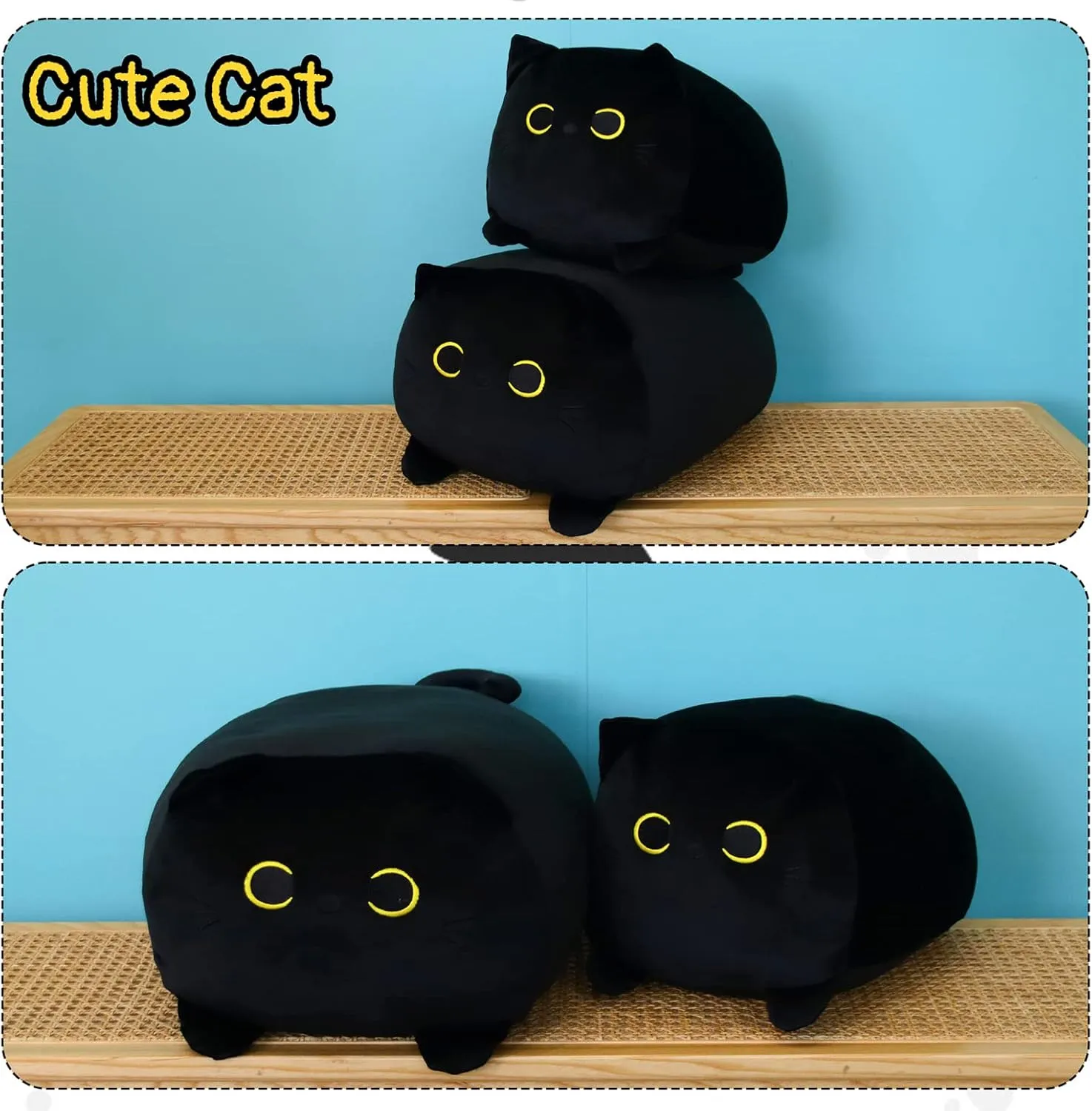 Black Cat Plush Toy Black Cat Pillow,16" Soft Fat Black Cat Stuffed Animals Cat Plushie, Kawaii Plush Pillow Cushion Cat Throw Pillow, Stuffed Cat Toys for Kids Birthday Girlfriend Valentines Gift