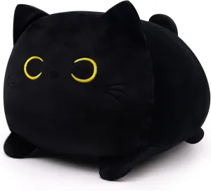 Black Cat Plush Toy Black Cat Pillow,16" Soft Fat Black Cat Stuffed Animals Cat Plushie, Kawaii Plush Pillow Cushion Cat Throw Pillow, Stuffed Cat Toys for Kids Birthday Girlfriend Valentines Gift